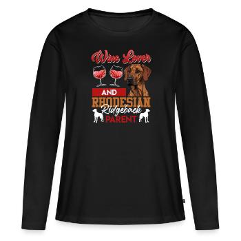 Ridgeback AMATEUR DE VIN ET RHODESIAN RIDGEBACK - T-shirt manches longues Premium bio Femme - noir - Devant - Julia (174cm)
