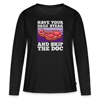 Fleisch fan a votre viande quotidienne skip doc - T-shirt manches longues Premium bio Femme - noir - Devant - Julia (174cm)