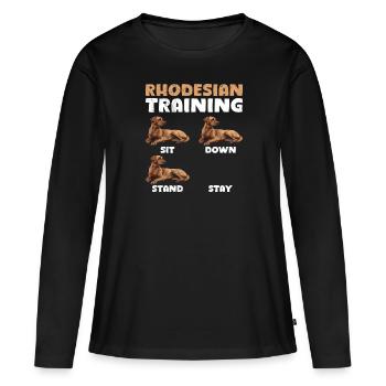 RHODESIAN RIDGEBACK TRAINING Lustiges Ridgeback - Frauen Premium Bio Langarmshirt - Schwarz - Vorne - Julia (174cm)