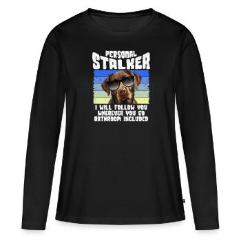Chien Labrador PERSONAL STALKER JE TE SUIVRAI - T-shirt manches longues Premium bio Femme - noir - Devant - Julia (174cm)