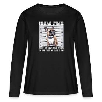 Frenchie PERSONAL STALKER Bouledogue Français - T-shirt manches longues Premium bio Femme - noir - Devant - Julia (174cm)