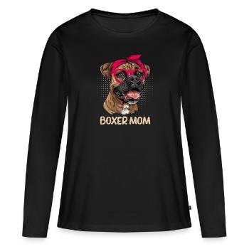 BOXER MOM Boxer allemand Chien Maman Boxer Boxer - T-shirt manches longues Premium bio Femme - noir - Devant - Julia (174cm)