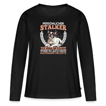 Frenchie PERSONAL STALKER Drôle - T-shirt manches longues Premium bio Femme - noir - Devant - Julia (174cm)