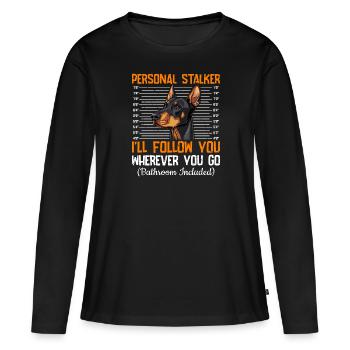 Doberman PERSONAL STALKER JE VOUS SUIVRAI Drôle - T-shirt manches longues Premium bio Femme - noir - Devant - Julia (174cm)