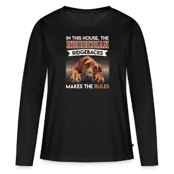 Ridgeback Besitzer HIER MACHT DER RIDGEBACK REGELN - Frauen Premium Bio Langarmshirt - Schwarz - Vorne - Julia (174cm)