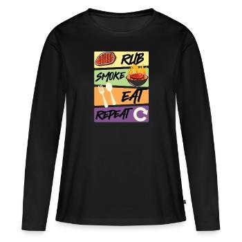 Grillmeister RUB SMOKE EAT REPEAT Fleischesser - Frauen Premium Bio Langarmshirt - Schwarz - Vorne - Julia (174cm)