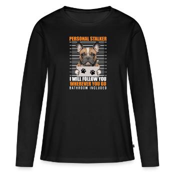 Frenchie PERSONNEL STALKER Drôle - T-shirt manches longues Premium bio Femme - noir - Devant - Julia (174cm)