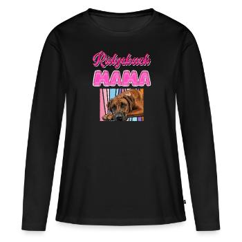 RIDGEBACK MAMA Rhodesian Ridgeback Hundemama - Frauen Premium Bio Langarmshirt - Schwarz - Vorne - Julia (174cm)