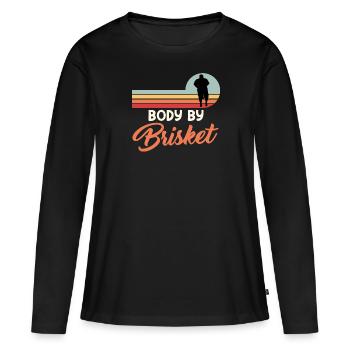 Fleischesser BODY BY BRISKET Fleischliebhaber - Frauen Premium Bio Langarmshirt - Schwarz - Vorne - Julia (174cm)