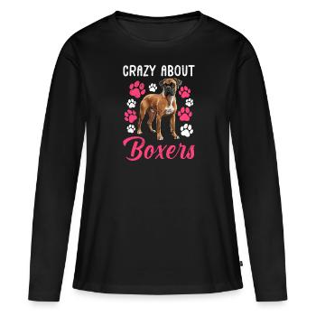 Chien Maman Boxer Allemand FOLLE DE BOXERS - T-shirt manches longues Premium bio Femme - noir - Devant - Julia (174cm)