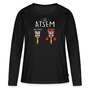 les ATSEM en début et fin d'année - T-shirt manches longues Premium bio Femme - noir - Devant - Julia (174cm)