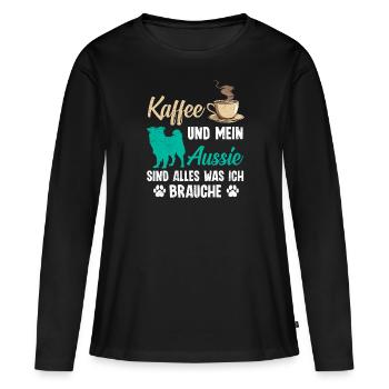 Aussie CAFÉ ET MON AUSSIE TOUT CE DONT J’AI BESOIN - T-shirt manches longues Premium bio Femme - noir - Devant - Julia (174cm)