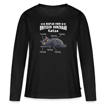 Britisch Kurzhaar BAUPLAN EINER BRITISCH KURZHAAR - Frauen Premium Bio Langarmshirt - Schwarz - Vorne - Julia (174cm)