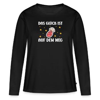 Werdende Mütter DAS GLÜCK IST AUF DEM WEG - Frauen Premium Bio Langarmshirt - Schwarz - Vorne - Julia (174cm)