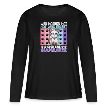 Siamkatzen WER NARBEN HAT HAT EINE SIAMKATZE - Frauen Premium Bio Langarmshirt - Schwarz - Vorne - Julia (174cm)