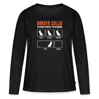 ENTRAÎNEMENT COMMANDO BORDER COLLIE Drôle - T-shirt manches longues Premium bio Femme - noir - Devant - Julia (174cm)