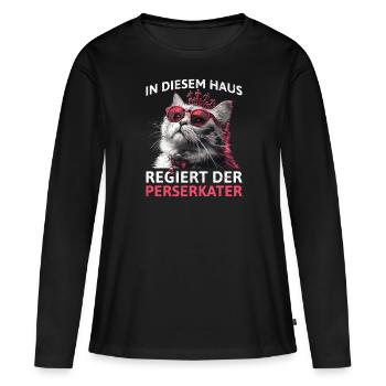 Perserkatze IN DIESEM HAUS REGIERT DER PERSER - Frauen Premium Bio Langarmshirt - Schwarz - Vorne - Julia (174cm)