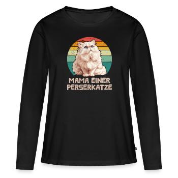 MAMA EINER PERSERKATZE Katzenmama Perser Katze - Frauen Premium Bio Langarmshirt - Schwarz - Vorne - Julia (174cm)