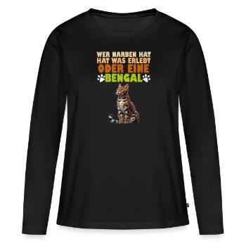 Bengalkatze WER NARBEN HAT HAT WAS ERLEBT ODER - Frauen Premium Bio Langarmshirt - Schwarz - Vorne - Julia (174cm)