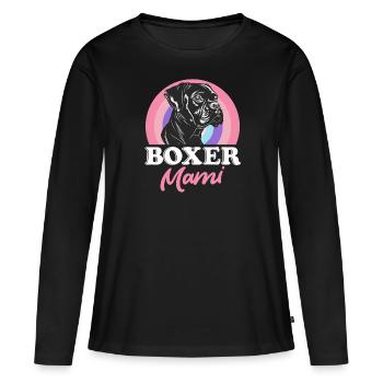 BOXER MAMI Propriétaire d’un chien boxer allemand - T-shirt manches longues Premium bio Femme - noir - Devant - Julia (174cm)