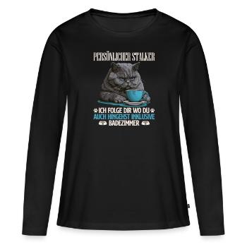 British Shorthair PERSONAL STALKER Drôle - T-shirt manches longues Premium bio Femme - noir - Devant - Julia (174cm)