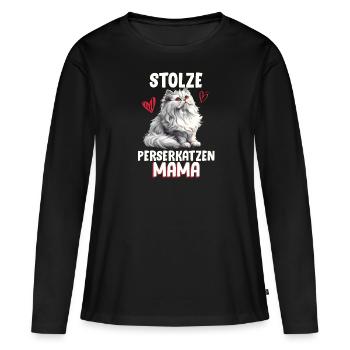 Perserkatze STOLZE PERSERKATZEN MAMA Perser - Frauen Premium Bio Langarmshirt - Schwarz - Vorne - Julia (174cm)