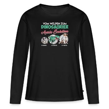 Aussie DU CHIOT AU DINOSAURE Évolution de l’Aussie - T-shirt manches longues Premium bio Femme - noir - Devant - Julia (174cm)