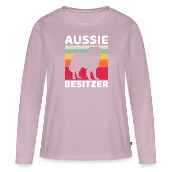 PROPRIÉTAIRE AUSTRALIEN Berger australien Chien Papa - T-shirt manches longues Premium bio Femme - rose poudré - Devant - Julia (174cm)