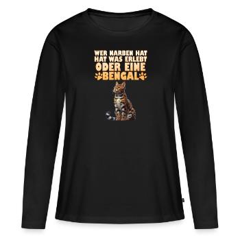 Bengalkatze WER NARBEN HAT HAT WAS ERLEBT ODER - Frauen Premium Bio Langarmshirt - Schwarz - Vorne - Julia (174cm)