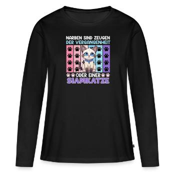 Siamkatze NARBEN SIND ZEUGEN DER VERGANGENHEIT - Frauen Premium Bio Langarmshirt - Schwarz - Vorne - Julia (174cm)