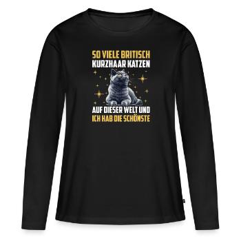 Britische Kurzhaar SO VIELE BRITISCHE KURZHAAR - Frauen Premium Bio Langarmshirt - Schwarz - Vorne - Julia (174cm)