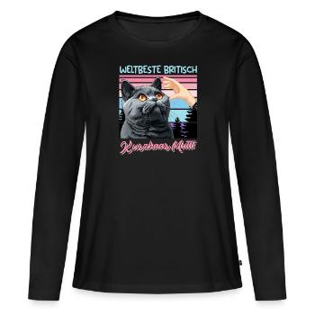 Britisch Kurzhaar WELTBESTE BRITISCH KURZHAAR - Frauen Premium Bio Langarmshirt - Schwarz - Vorne - Julia (174cm)