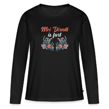 Heute ohne Dirndl Ersatz Dirndl Damen - Frauen Premium Bio Langarmshirt - Schwarz - Vorne - Julia (174cm)