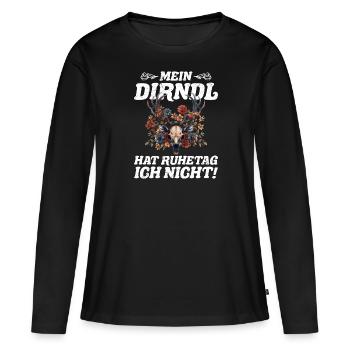 Heute ohne Dirndl Ersatz Dirndl Damen - Frauen Premium Bio Langarmshirt - Schwarz - Vorne - Julia (174cm)