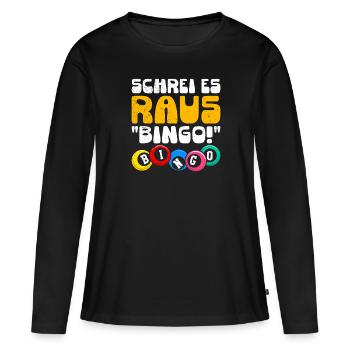 Joueurs de bingo CRIEZ-LE BINGO ! Bingo amusant - T-shirt manches longues Premium bio Femme - noir - Devant - Julia (174cm)