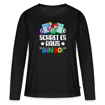 Joueurs de bingo CRIEZ-LE BINGO ! Bingo amusant - T-shirt manches longues Premium bio Femme - noir - Devant - Julia (174cm)
