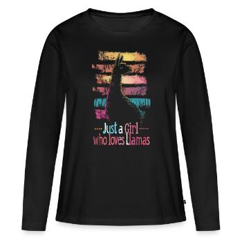 Lama Alpaka Vintage Just a Girl who loves Llamas - Frauen Premium Bio Langarmshirt - Schwarz - Vorne - Julia (174cm)