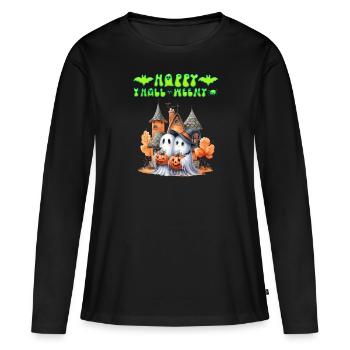 HAPPY HALLOWEEN FRÖHLICHES SPUKEN Lustiges - Frauen Premium Bio Langarmshirt - Schwarz - Vorne - Julia (174cm)