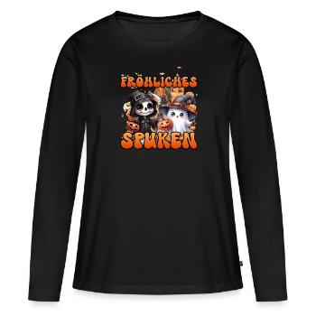 HAPPY HALLOWEEN FRÖHLICHES SPUKEN Lustiges - Frauen Premium Bio Langarmshirt - Schwarz - Vorne - Julia (174cm)