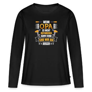 Opi WENN OPA ES NICHT REPARIEREN KANN SIND WIR AM - Frauen Premium Bio Langarmshirt - Schwarz - Vorne - Julia (174cm)