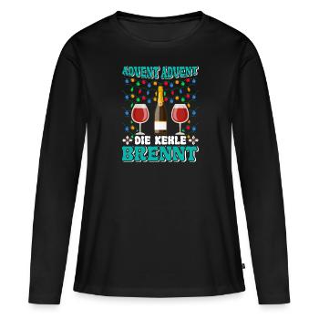 ADVENT ADVENT DIE KEHLE BRENNT Lustiges Glühwein - Frauen Premium Bio Langarmshirt - Schwarz - Vorne - Julia (174cm)