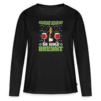 ADVENT ADVENT DIE KEHLE BRENNT Lustiges Glühwein - Frauen Premium Bio Langarmshirt - Schwarz - Vorne - Julia (174cm)