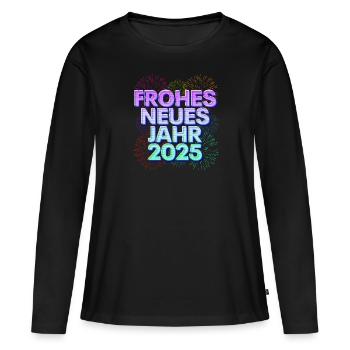 Silvester HAPPY NEW YEAR 2025 Silvester Party - Frauen Premium Bio Langarmshirt - Schwarz - Vorne - Julia (174cm)