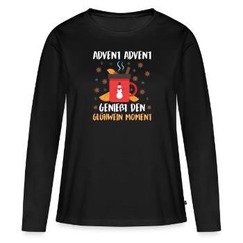 ADVENT ADVENT GENIEßE DEN MOMENT Lustiges - Frauen Premium Bio Langarmshirt - Schwarz - Vorne - Julia (174cm)