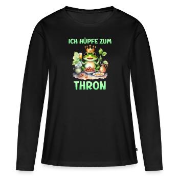 Froschkostüm ICH HÜPFE ZUM THRON Lustiges - Frauen Premium Bio Langarmshirt - Schwarz - Vorne - Julia (174cm)