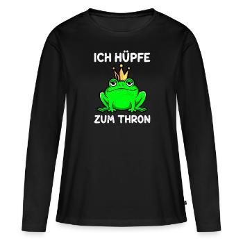 Karneval Frosch ICH HÜPFE ZUM THRON Lustiges - Frauen Premium Bio Langarmshirt - Schwarz - Vorne - Julia (174cm)