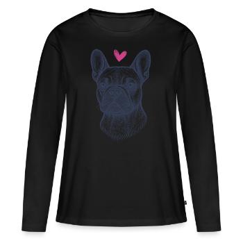 Bouledogue français – Petit, effronté, adorable - T-shirt manches longues Premium bio Femme - noir - Devant - Julia (174cm)