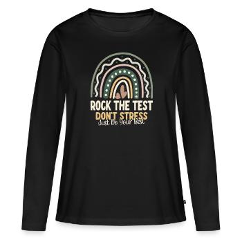 Rock den Test - Frauen Premium Bio Langarmshirt - Schwarz - Vorne - Julia (174cm)