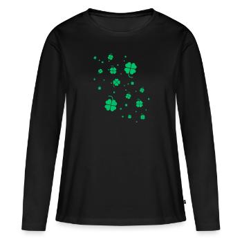 Trèfle,Trèfles, Feuille - T-shirt manches longues Premium bio Femme - noir - Devant - Julia (174cm)
