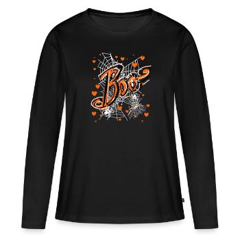 Boo, halloween, graffiti, toile d’araignée, toile d’araignée - T-shirt manches longues Premium bio Femme - noir - Devant - Julia (174cm)